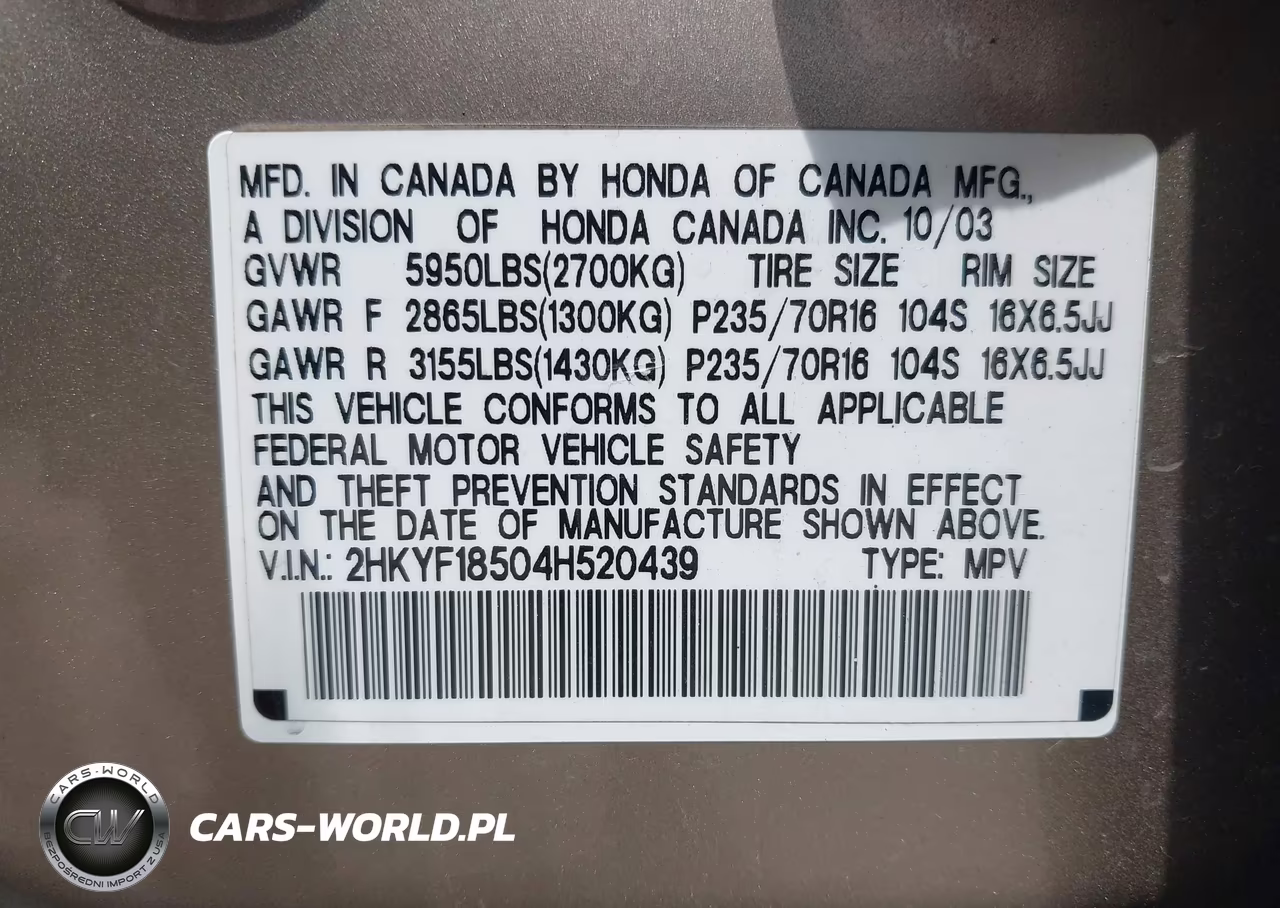 2004 Honda Pilot Ex-L VIN:2HKYF18504H520439 - 9