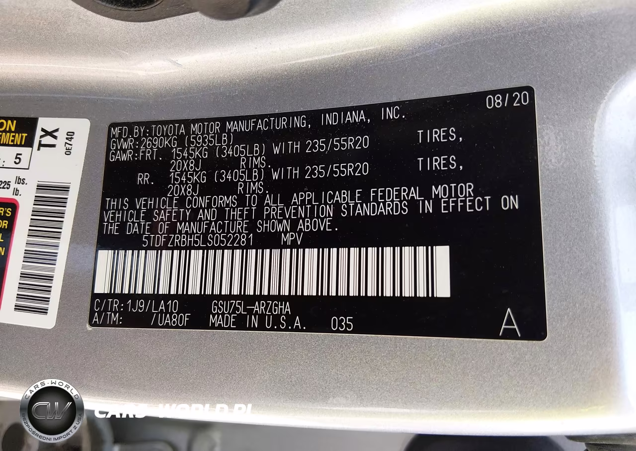 2020 Toyota Highlander Platinum VIN:5TDFZRBH5LS052281 - 9