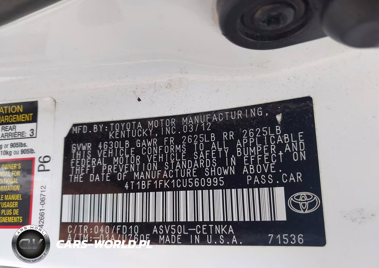 2012 Toyota Camry Le VIN:4T1BF1FK1CU560995 - 9