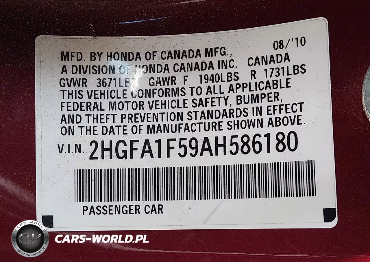 2010 Honda Civic Lx VIN:2HGFA1F59AH586180 - 9