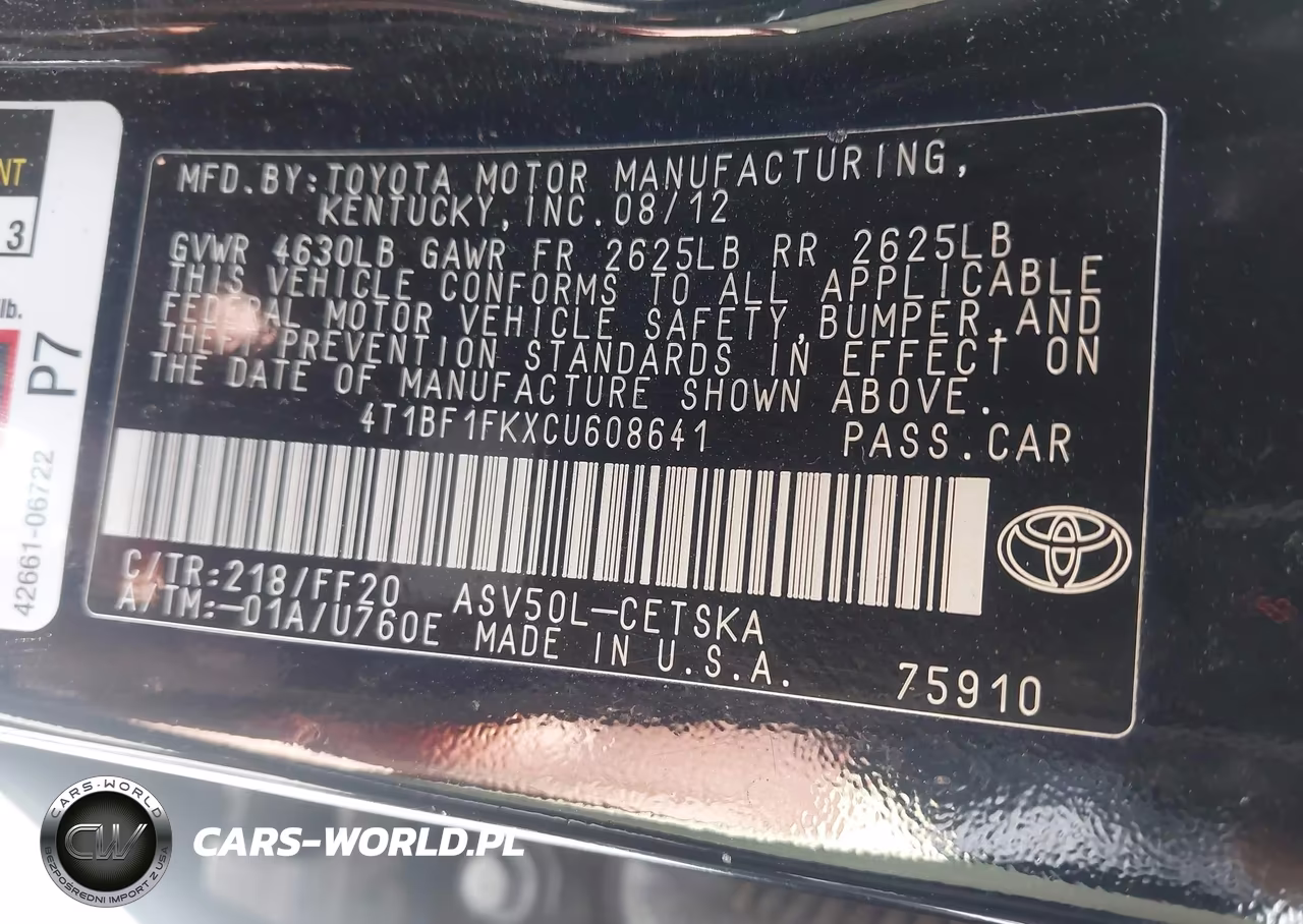 2012 Toyota Camry Se VIN:4T1BF1FKXCU608641 - 9