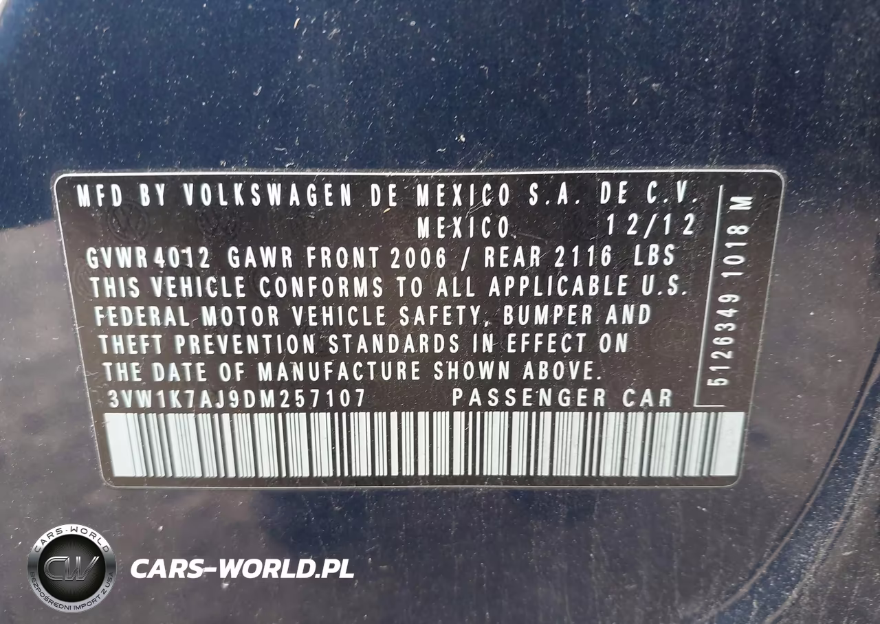 2013 Volkswagen Jetta 2.0L S VIN:3VW1K7AJ9DM257107 - 9
