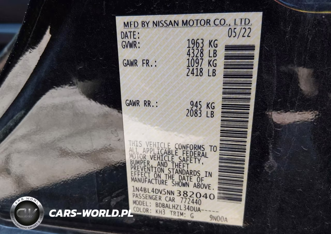 2022 Nissan Altima Sv Fwd VIN:1N4BL4DV5NN382040 - 9