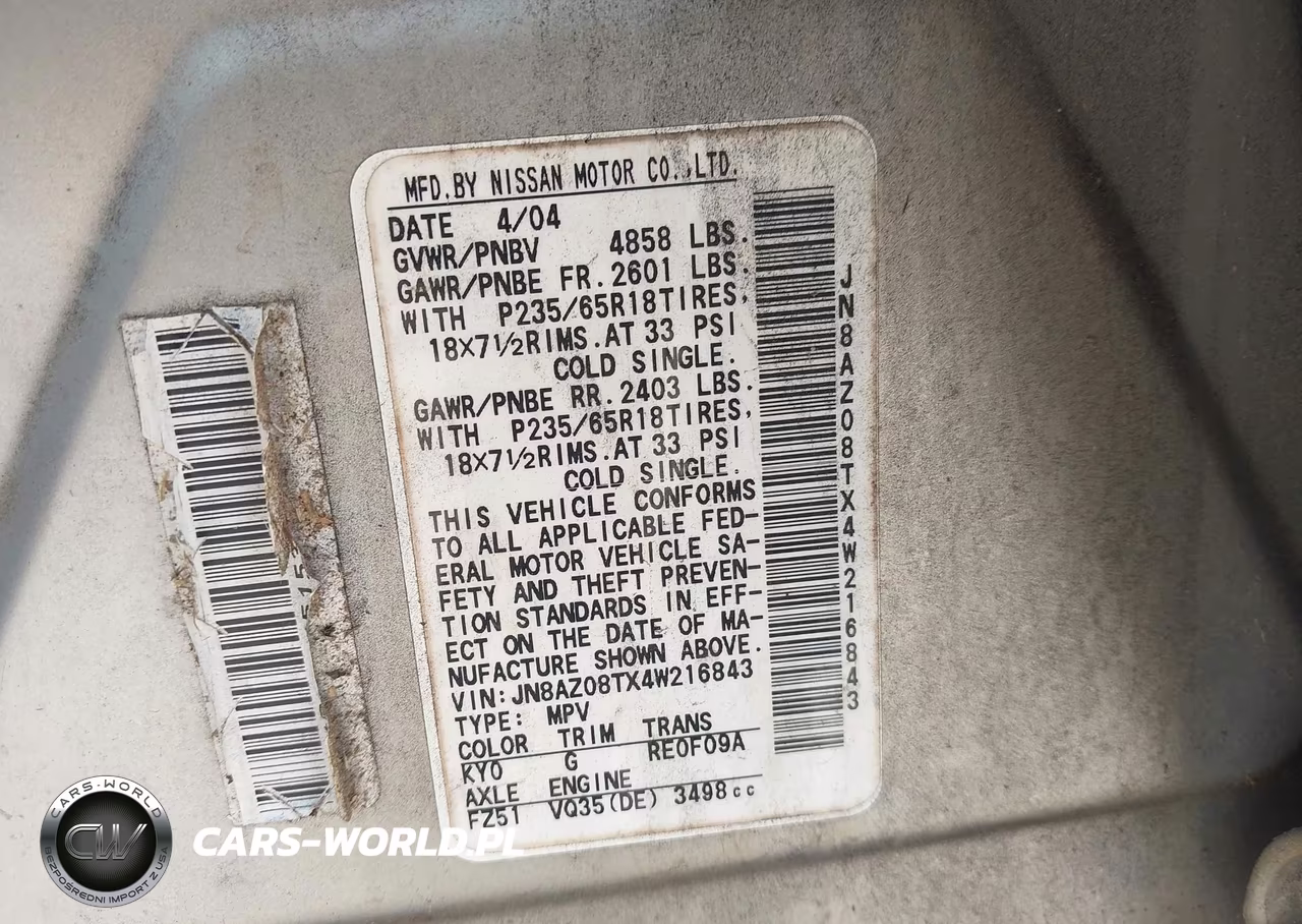 2004 Nissan Murano Sl VIN:JN8AZ08TX4W216843 - 9