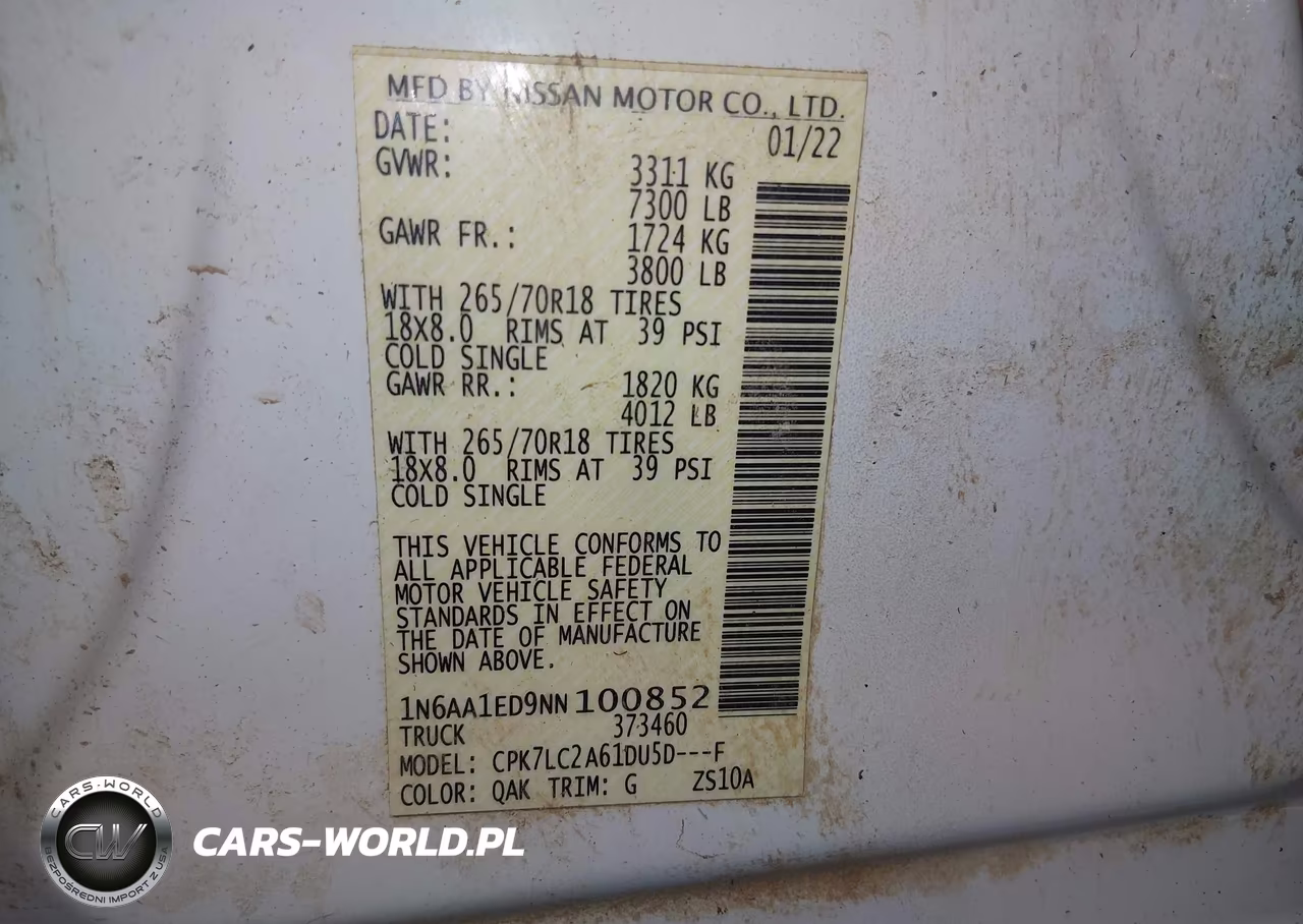 2022 Nissan Titan Sv 4X4 VIN:1N6AA1ED9NN100852 - 9