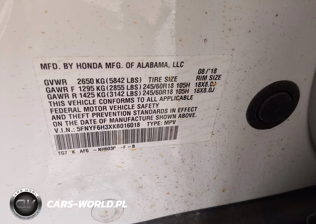 2019 Honda Pilot Ex VIN:5FNYF6H3XKB016018 - 9