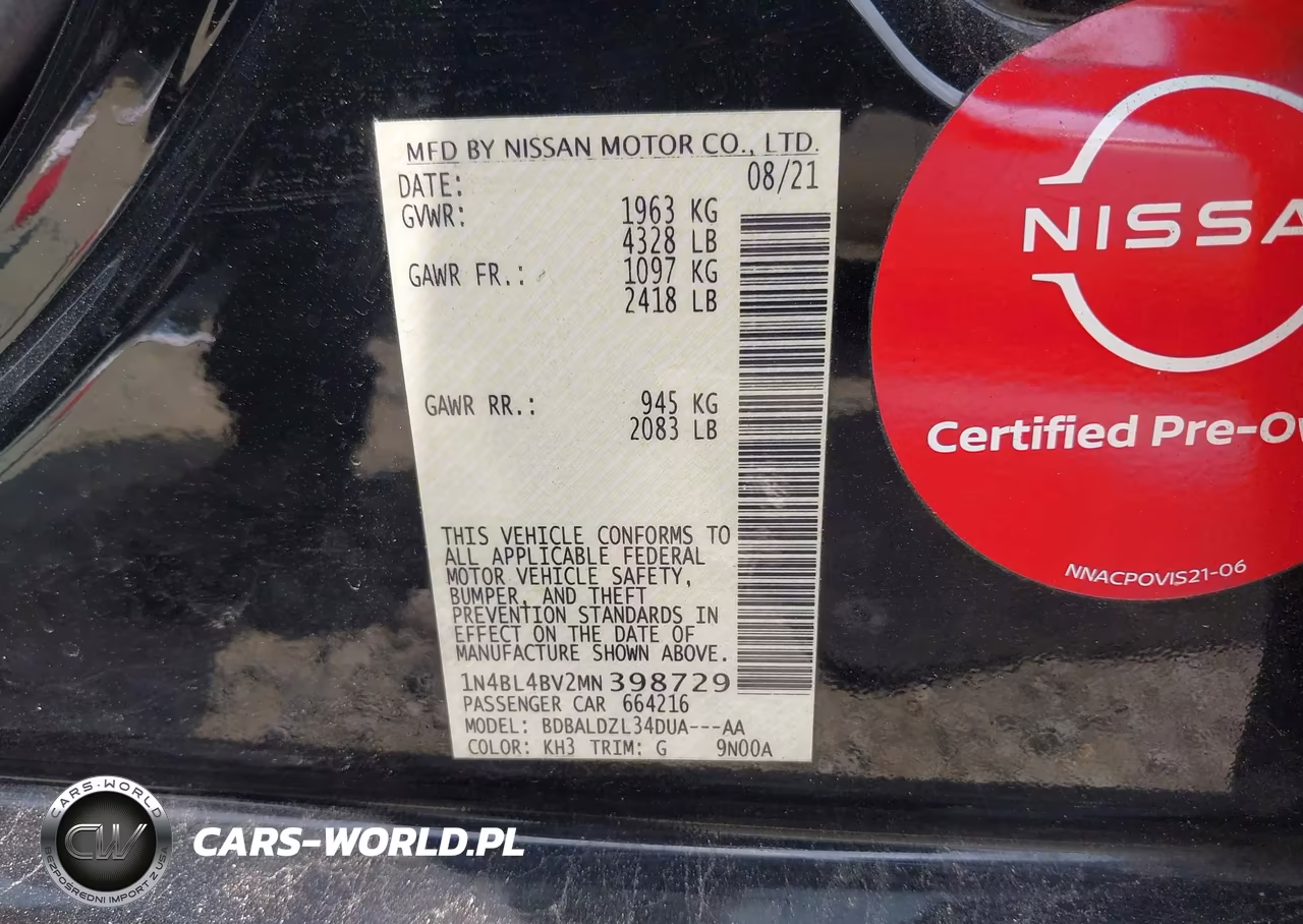 2021 Nissan Altima S Fwd VIN:1N4BL4BV2MN398729 - 9