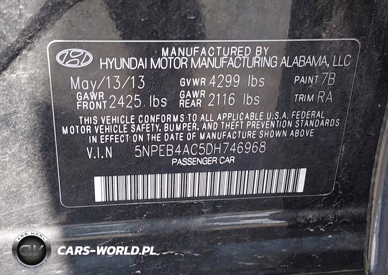 2013 Hyundai Sonata Gls VIN:5NPEB4AC5DH746968 - 9