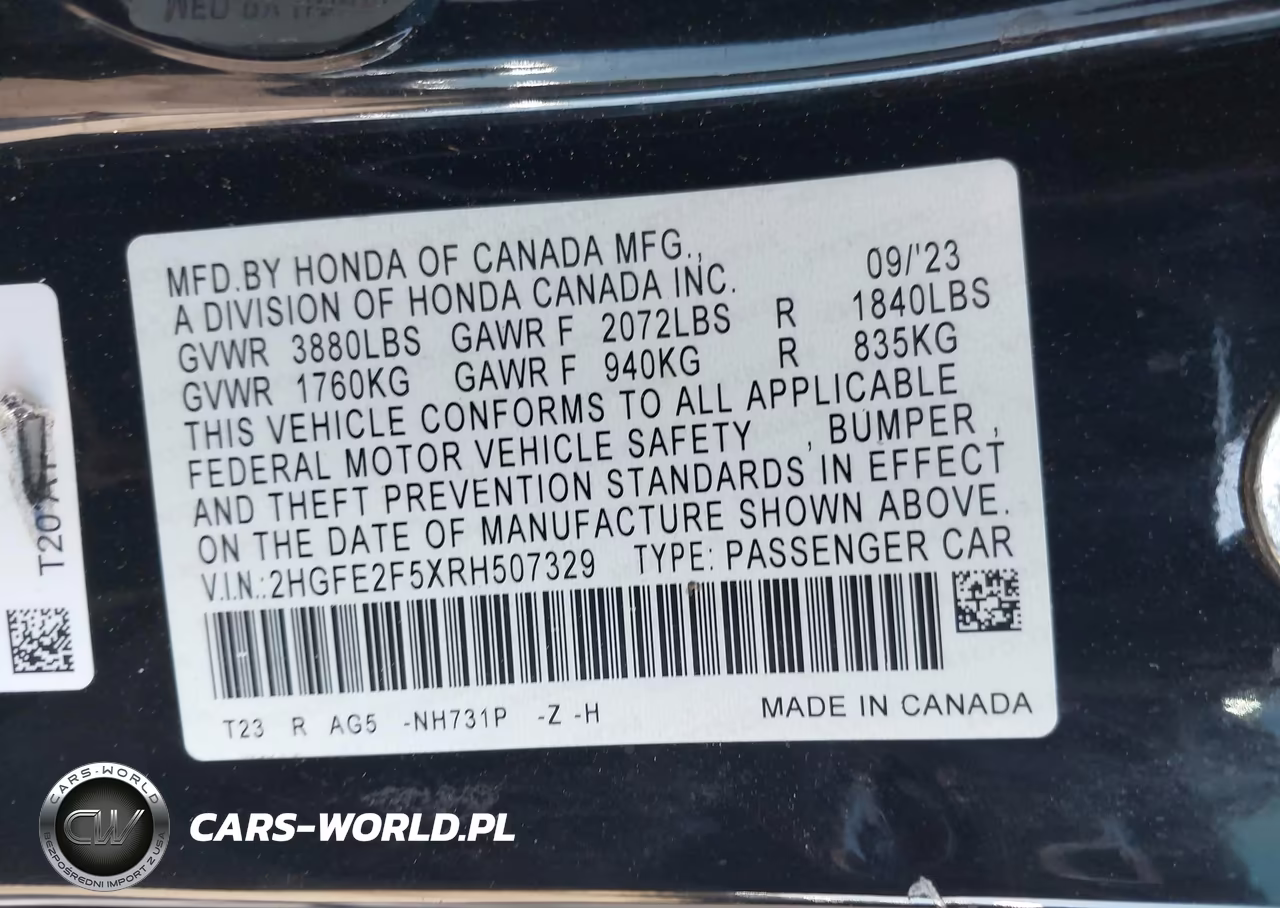 2024 Honda Civic Sport VIN:2HGFE2F5XRH507329 - 9