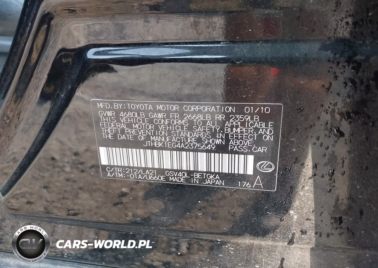 2010 Lexus Es 350 VIN:JTHBK1EG4A2375649 - 9