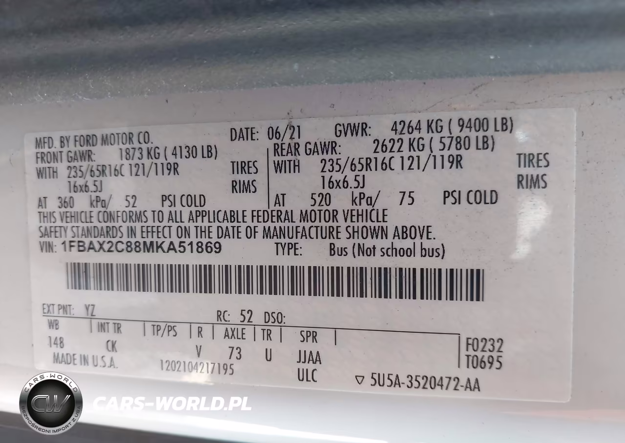 2021 Ford Transit-350 Passenger Van Xlt VIN:1FBAX2C88MKA51869 - 9