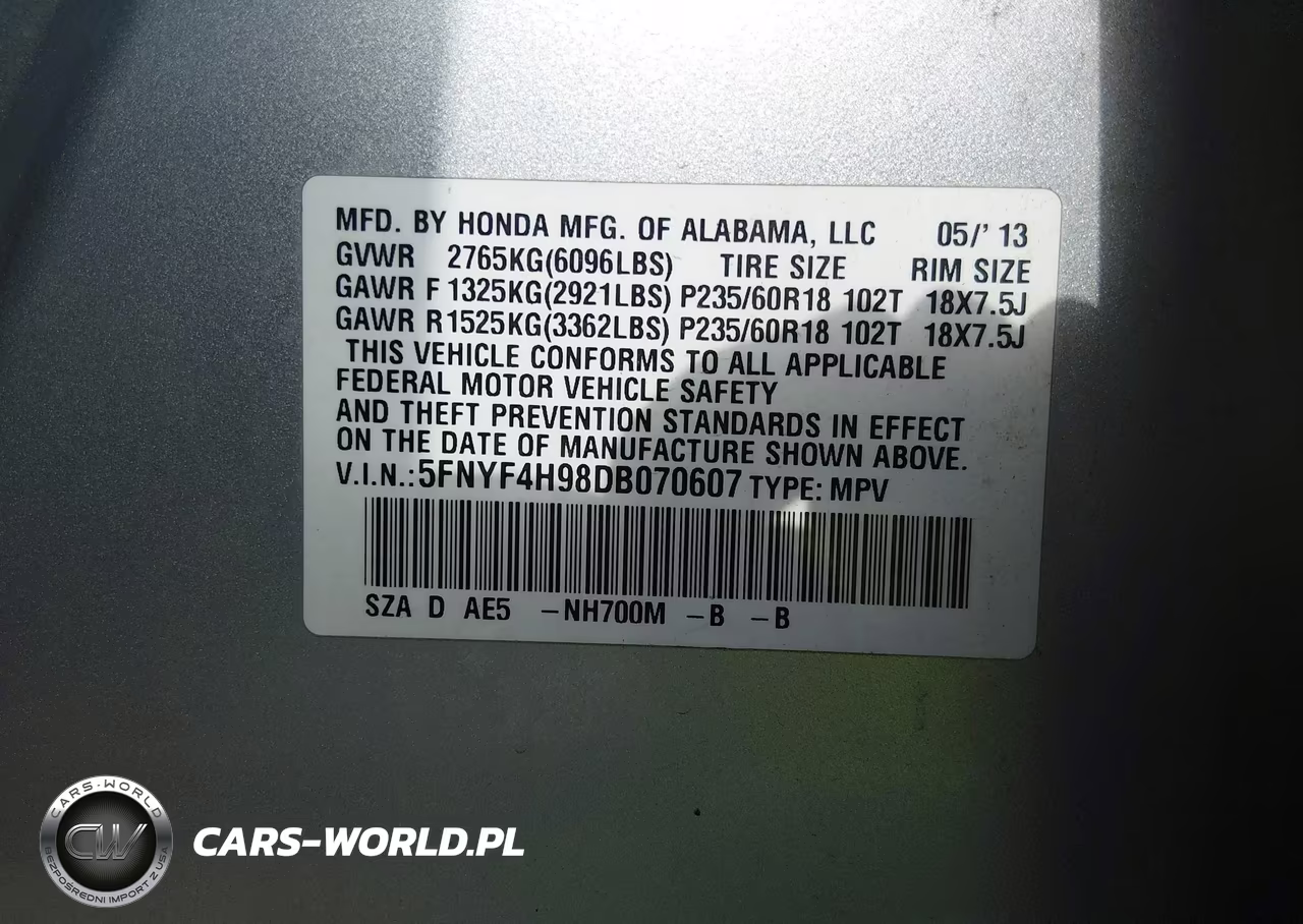 2013 Honda Pilot Touring VIN:5FNYF4H98DB070607 - 9