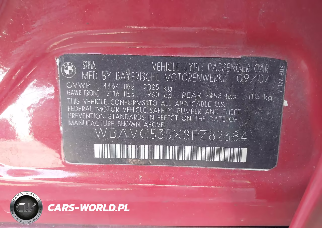 2008 BMW 328I VIN:WBAVC535X8FZ82384 - 9