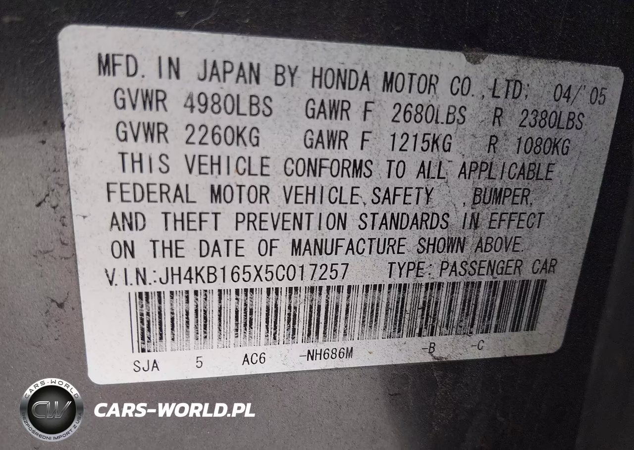 2005 Acura Rl 3.5 VIN:JH4KB165X5C017257 - 9