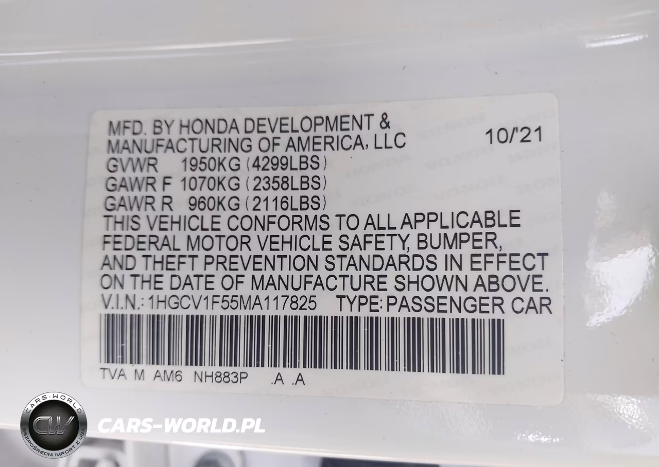 2021 Honda Accord Ex-L VIN:1HGCV1F55MA117825 - 9