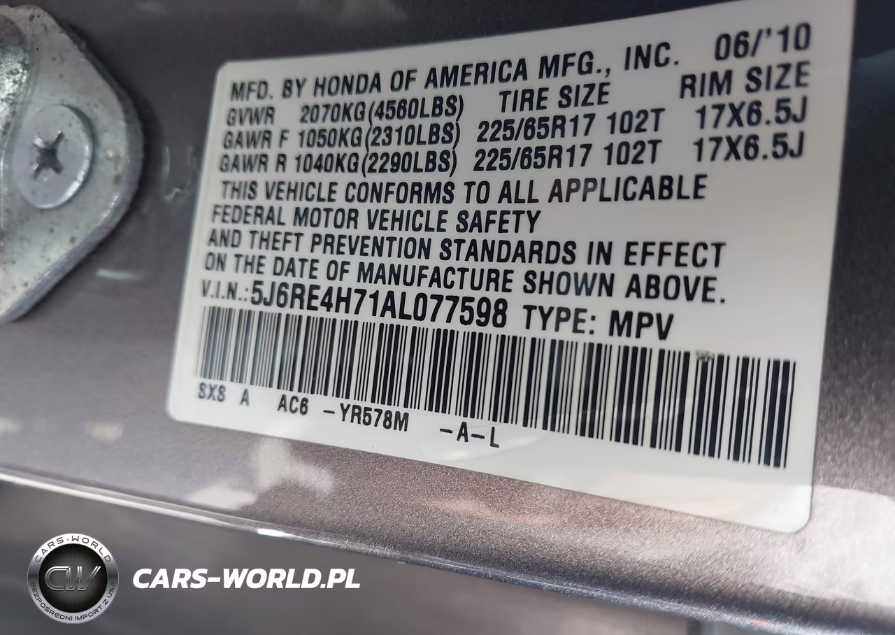 2010 Honda Cr-V Ex-L VIN:5J6RE4H71AL077598 - 9
