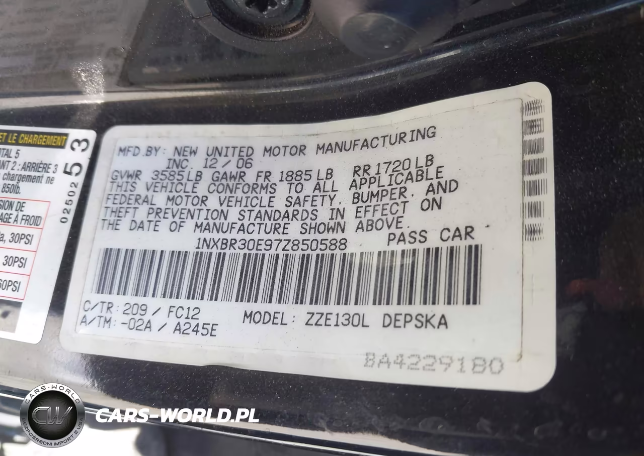 2007 Toyota Corolla S VIN:1NXBR30E97Z850588 - 9