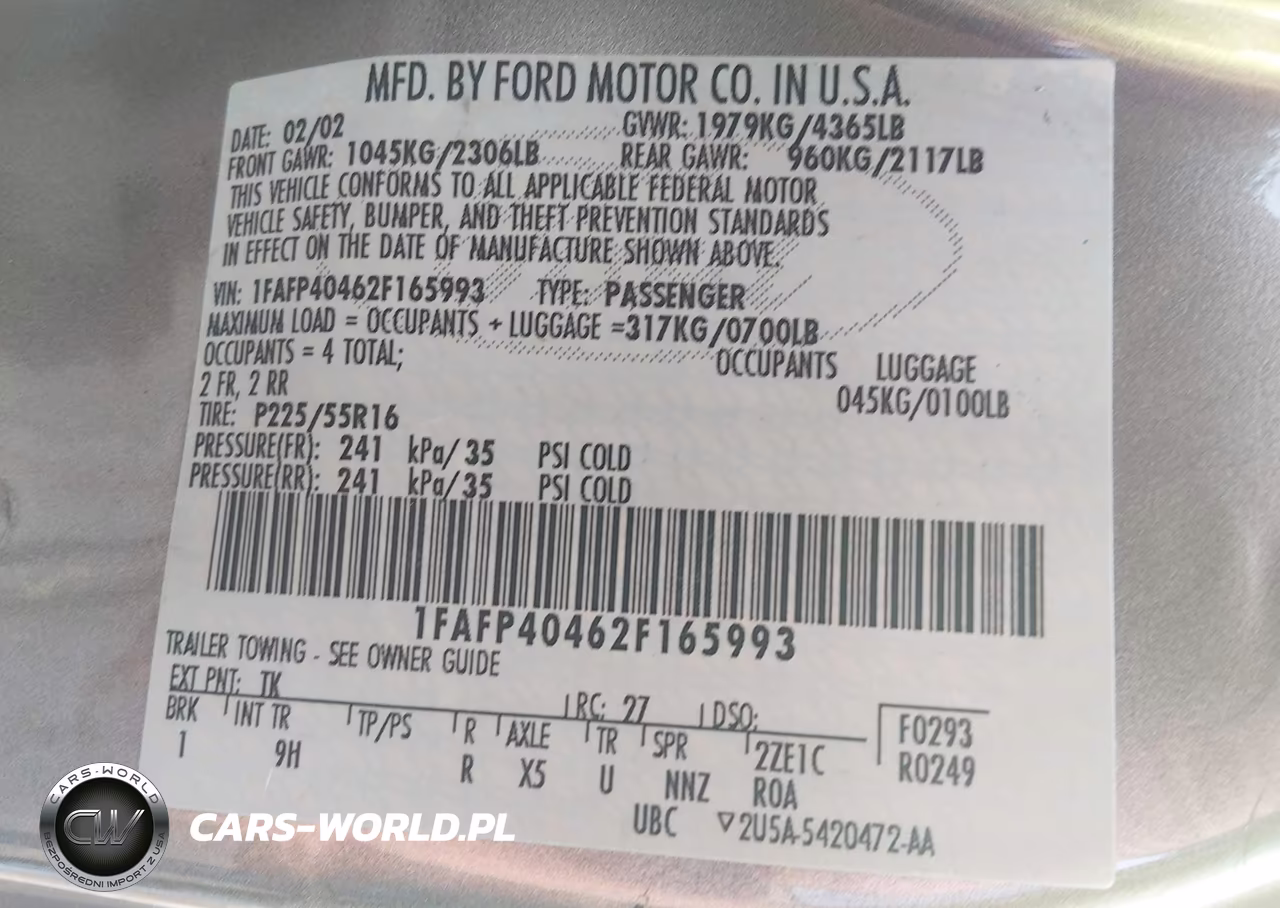2002 Ford Mustang VIN:1FAFP40462F165993 - 9