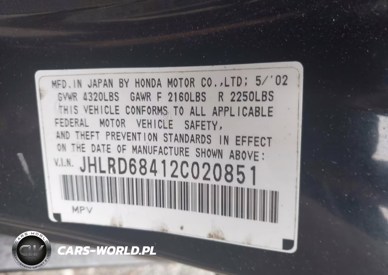 2002 Honda Cr-V Lx VIN:JHLRD68412C020851 - 9