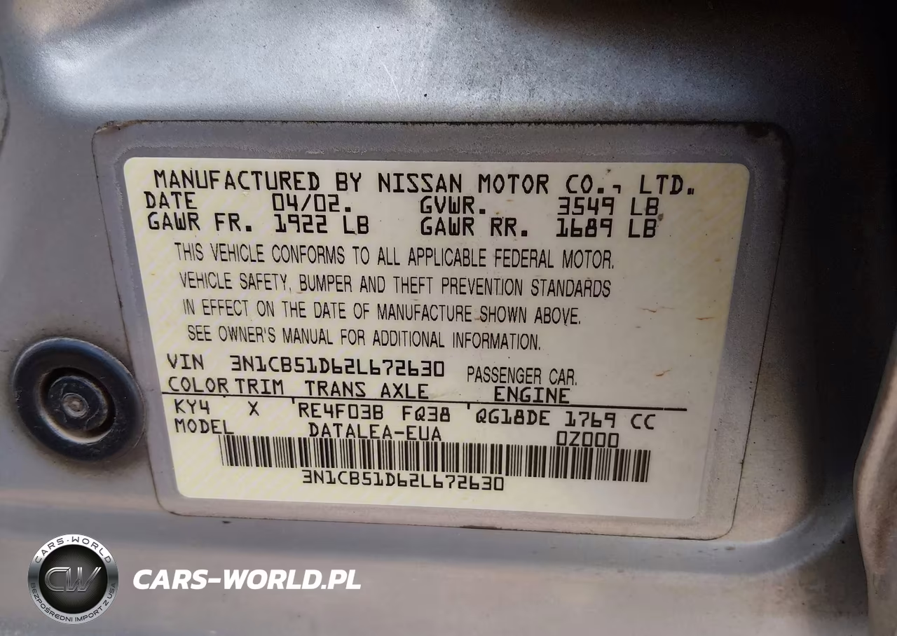 2002 Nissan Sentra Gxe VIN:3N1CB51D62L672630 - 9