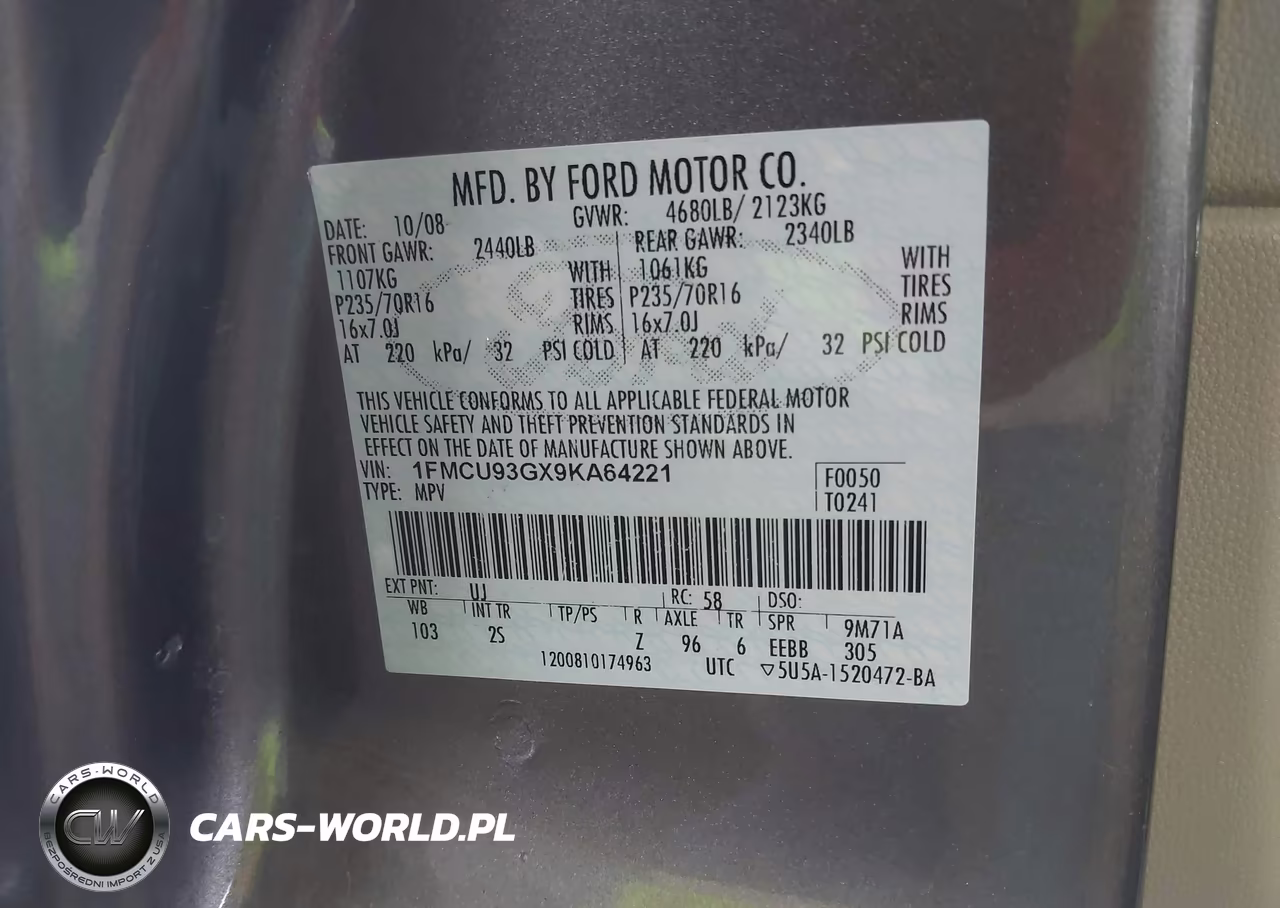 2009 Ford Escape Xlt VIN:1FMCU93GX9KA64221 - 9
