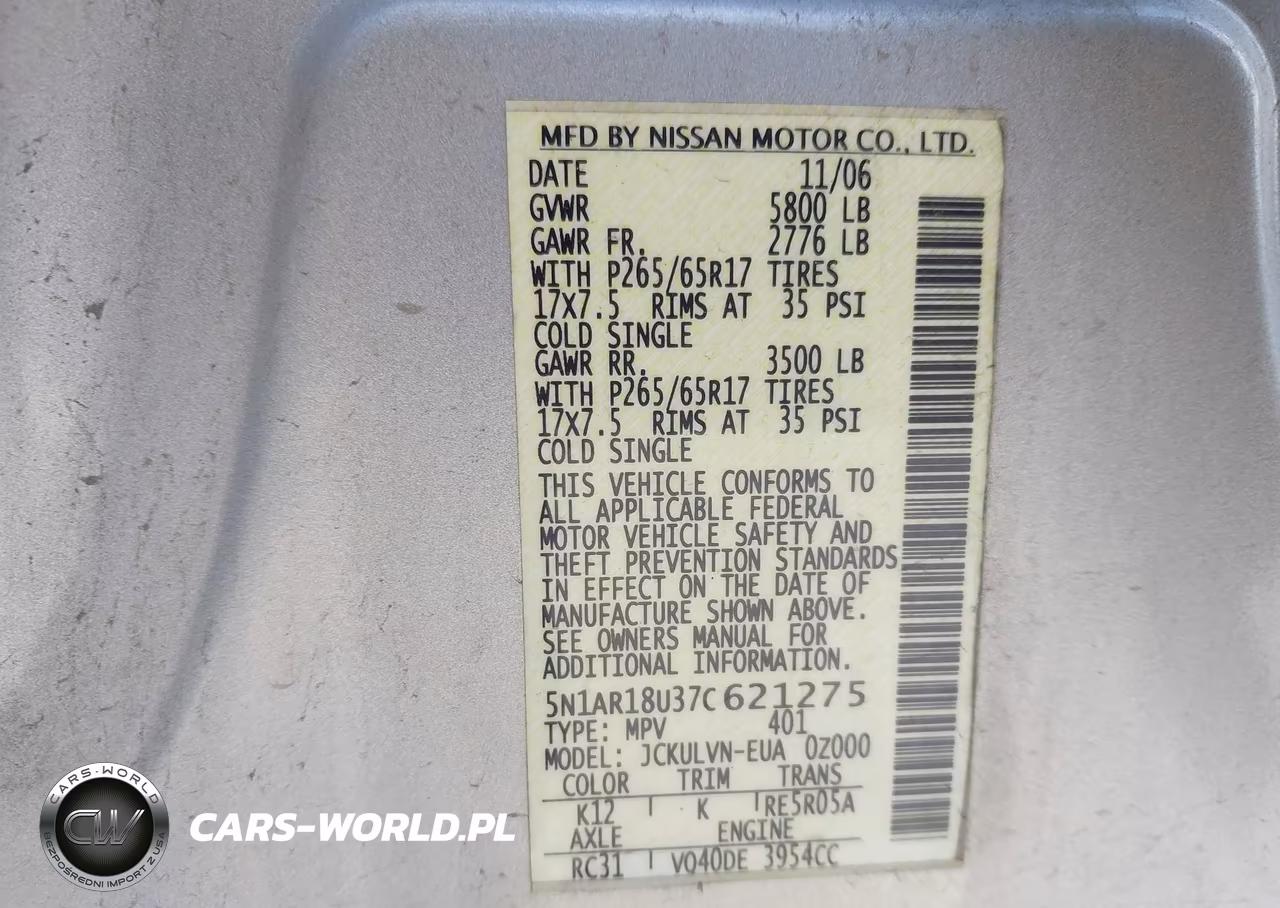 2007 Nissan Pathfinder Le VIN:5N1AR18U37C621275 - 9