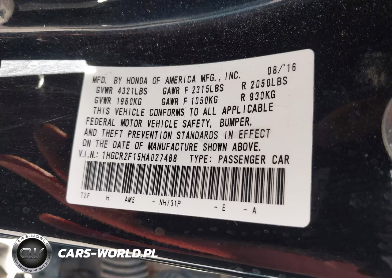 2017 Honda Accord Sport Se VIN:1HGCR2F15HA027488 - 9