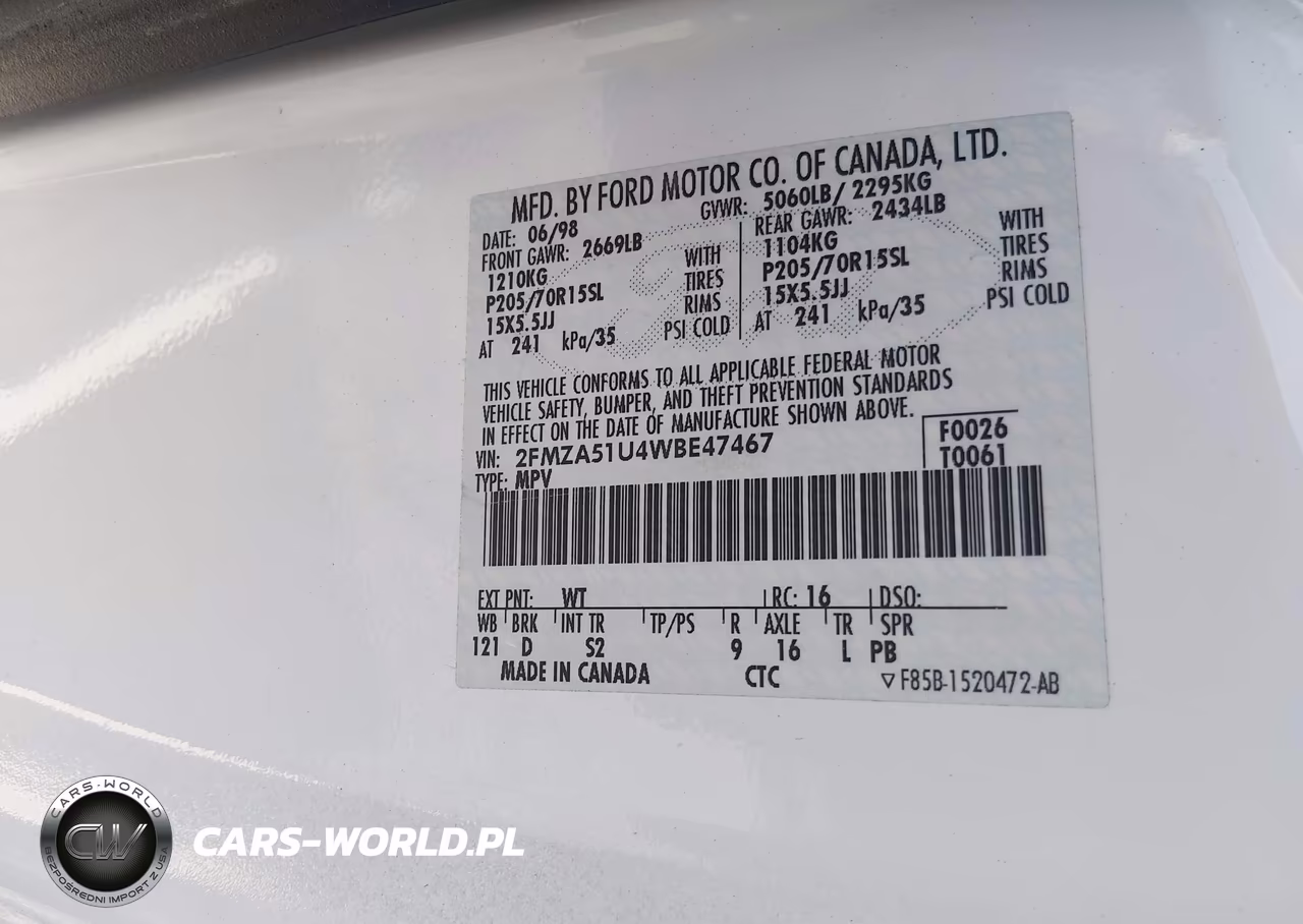 1998 Ford Windstar Gl VIN:2FMZA51U4WBE47467 - 9