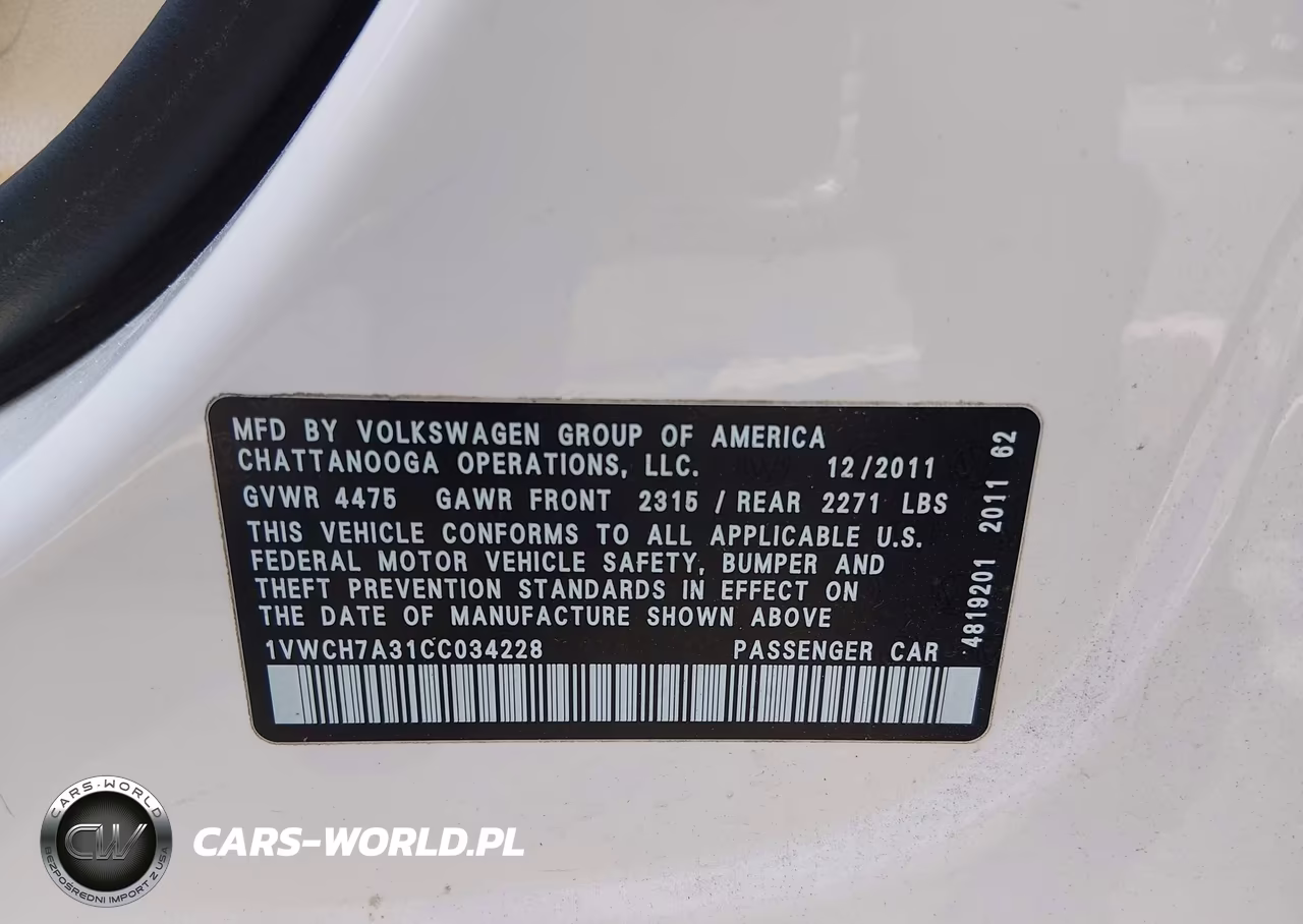 2012 Volkswagen Passat 2.5L Sel VIN:1VWCH7A31CC034228 - 9