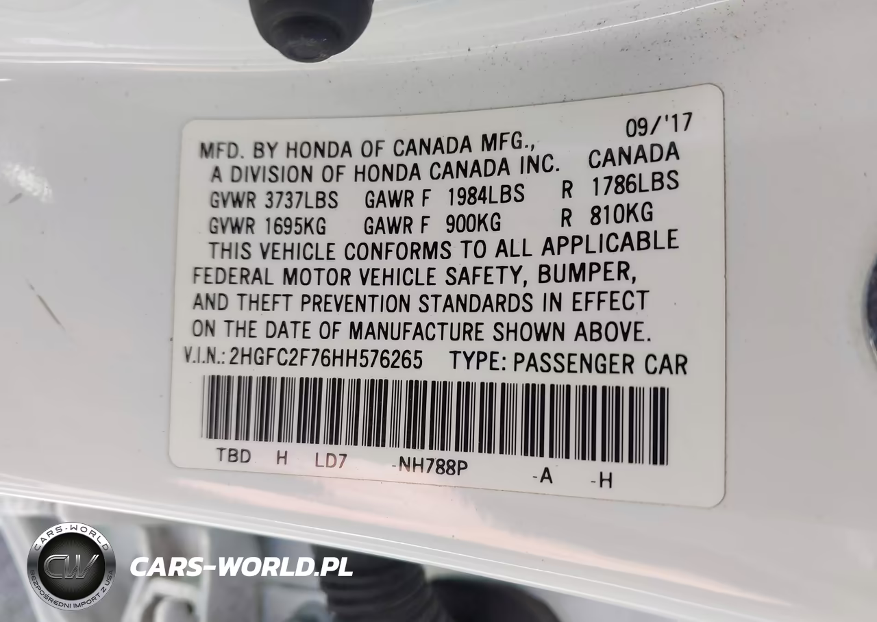 2017 Honda Civic Ex VIN:2HGFC2F76HH576265 - 9