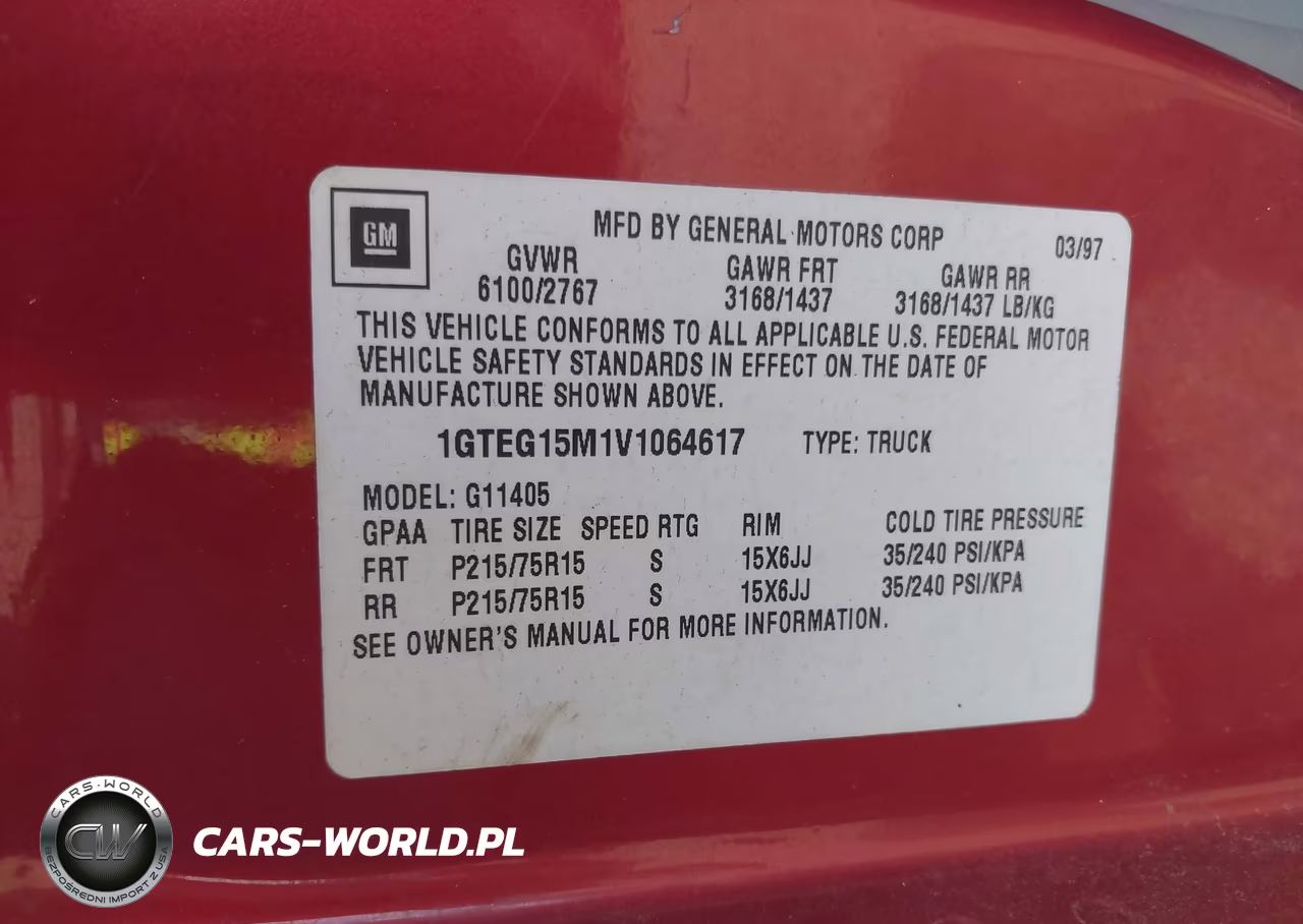1997 GMC Savana G1500 Standard VIN:1GTEG15M1V1064617 - 9