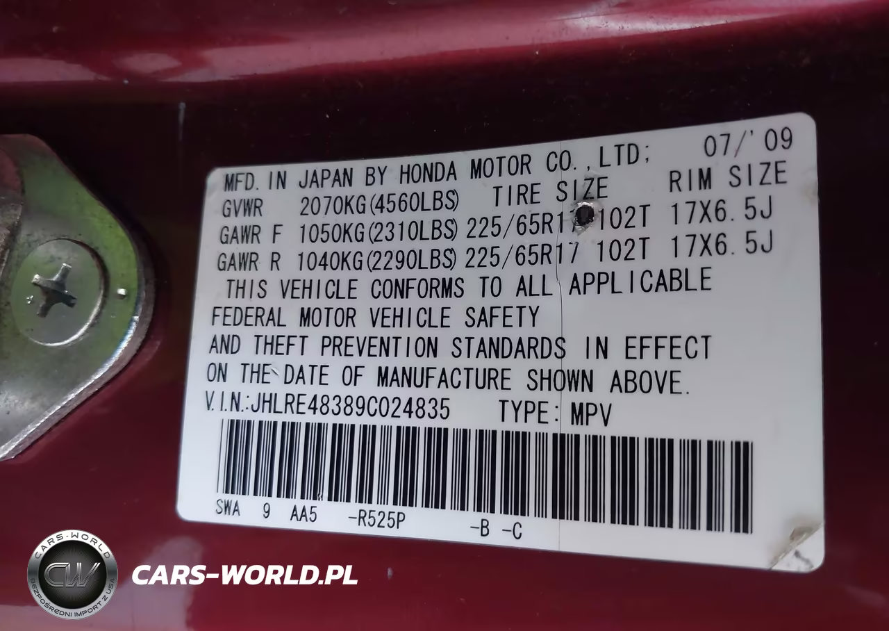 2009 Honda Cr-V Lx VIN:JHLRE48389C024835 - 9
