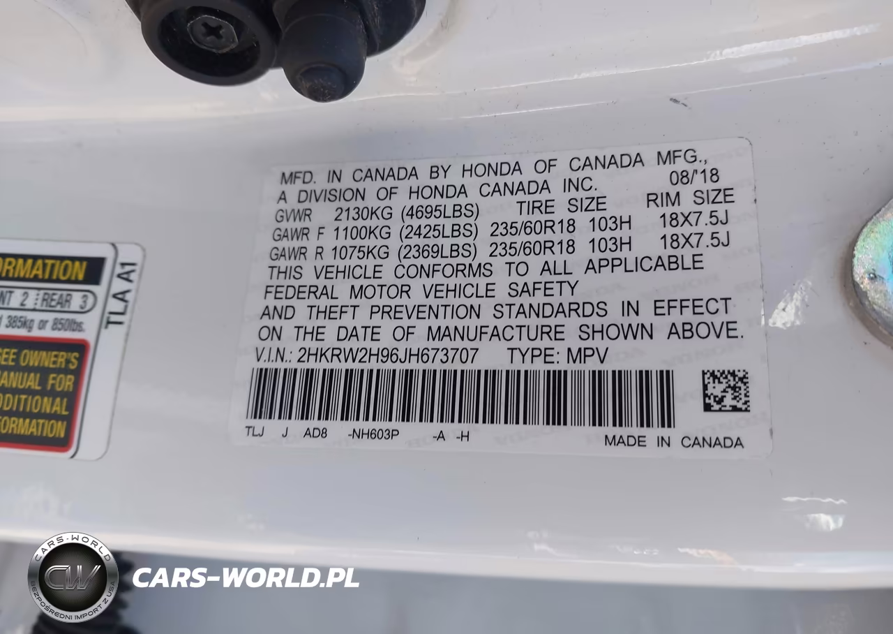 2018 Honda Cr-V Touring VIN:2HKRW2H96JH673707 - 9