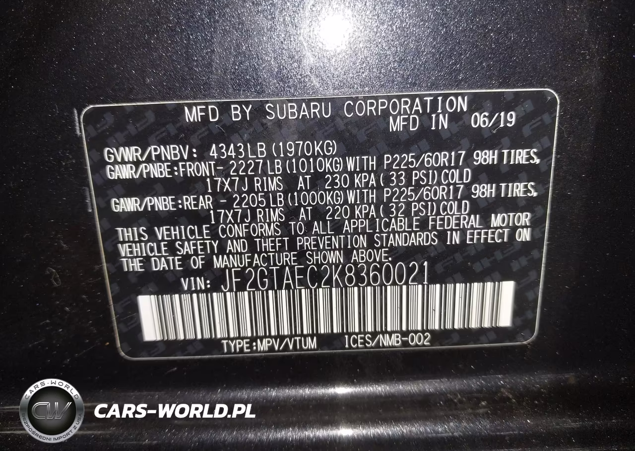 2019 Subaru Crosstrek 2.0I Premium VIN:JF2GTAEC2K8360021 - 9