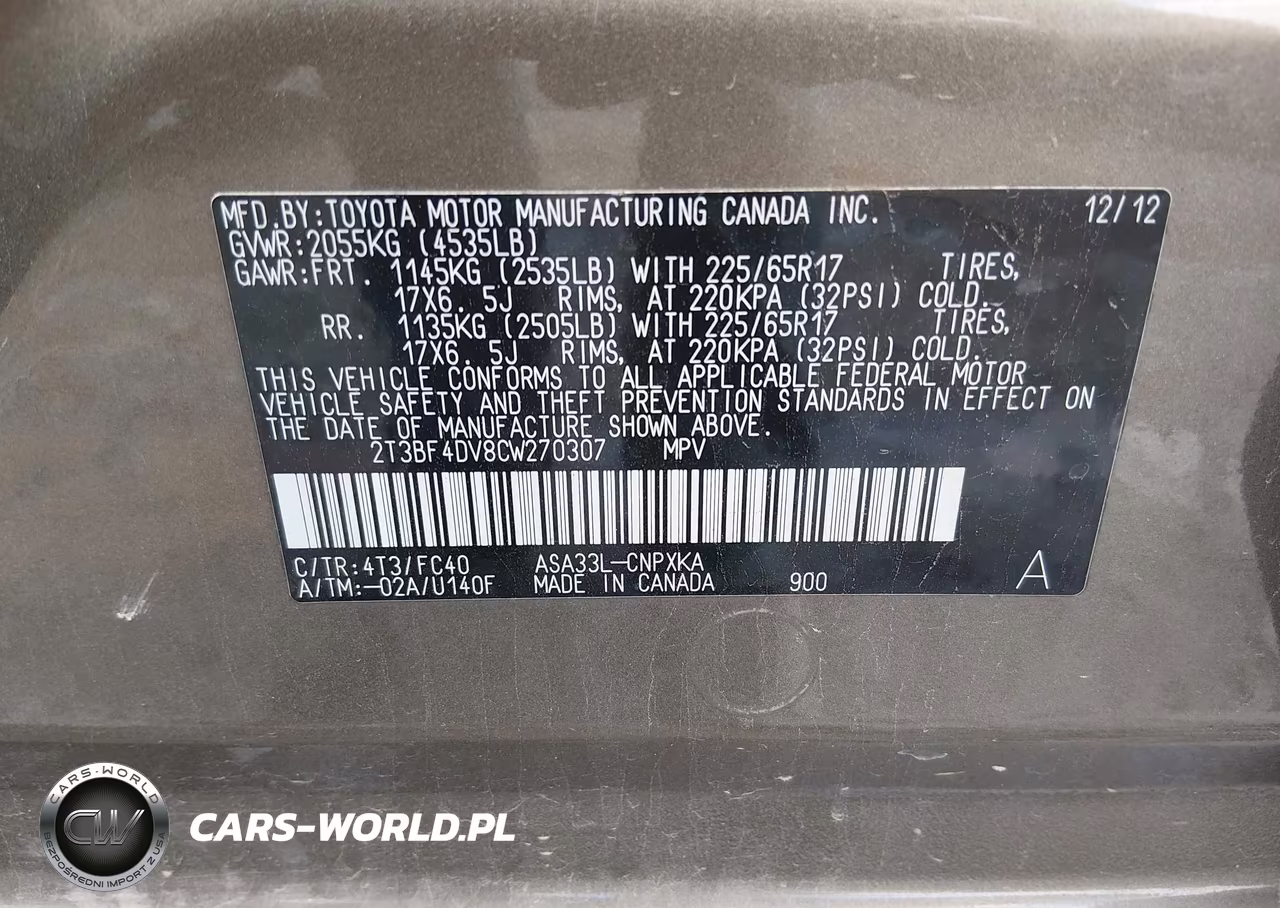 2012 Toyota Rav4 VIN:2T3BF4DV8CW270307 - 9