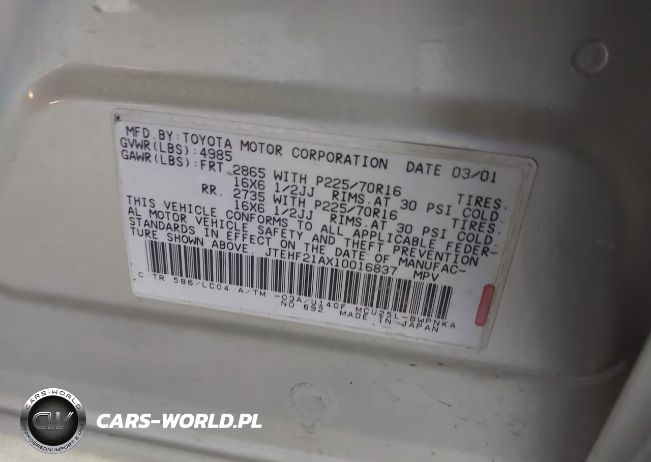 2001 Toyota Highlander V6 VIN:JTEHF21AX10016837 - 9