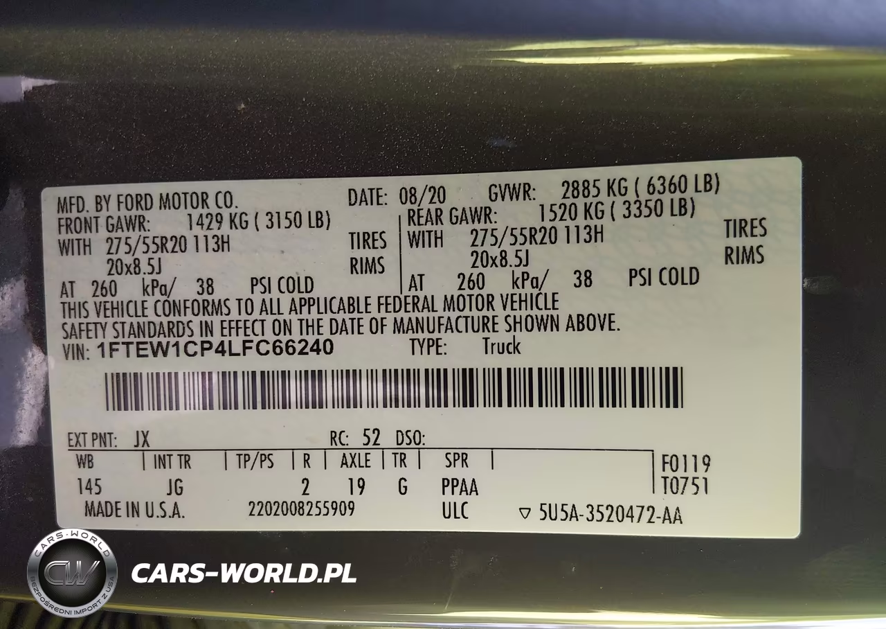 2020 Ford F-150 Xl VIN:1FTEW1CP4LFC66240 - 9