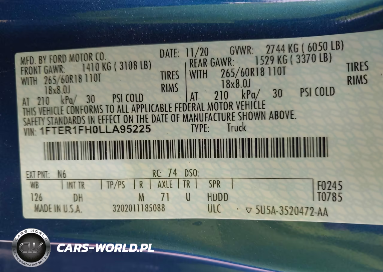 2020 Ford Ranger Lariat VIN:1FTER1FH0LLA95225 - 9