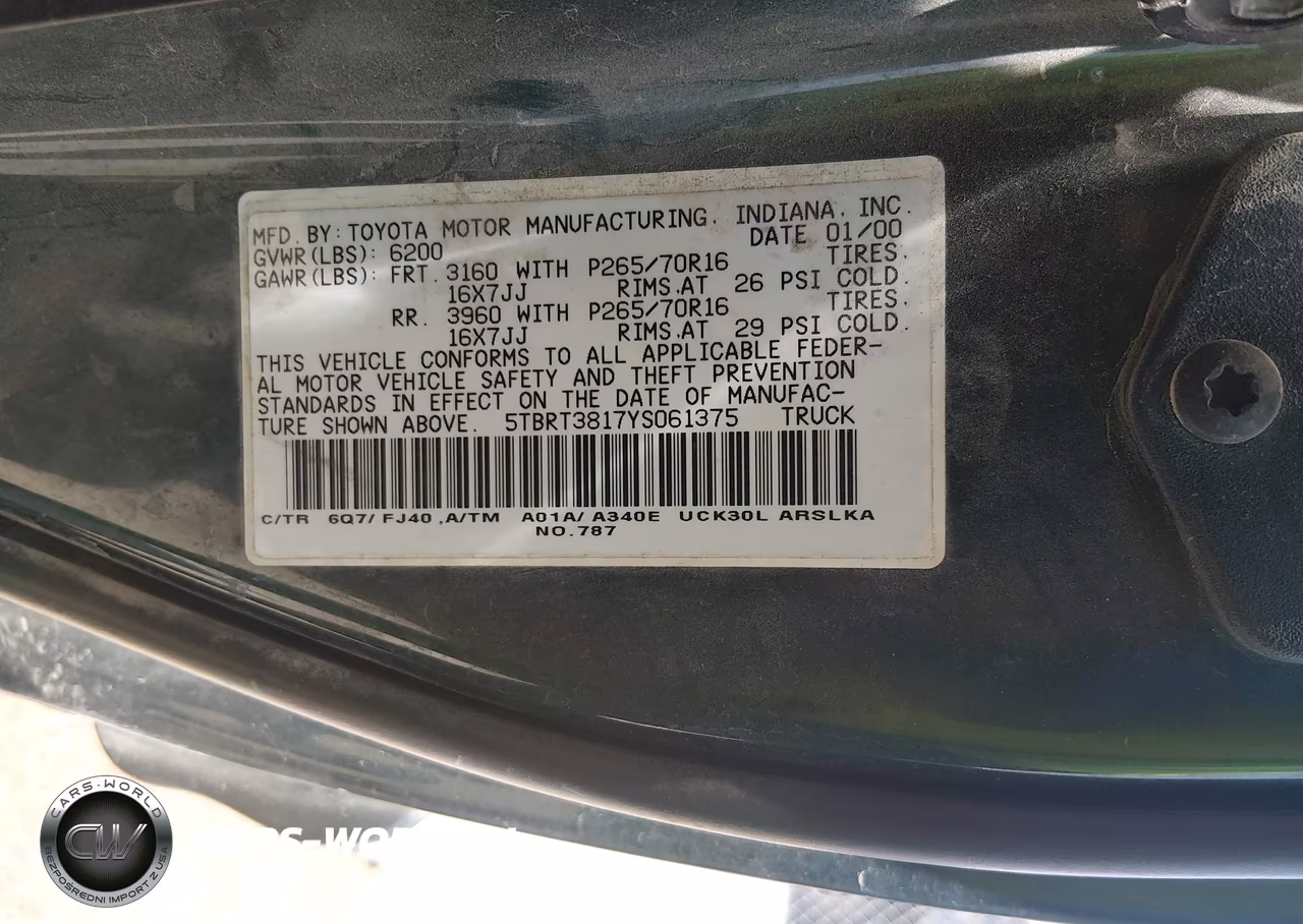 2000 Toyota Tundra Ltd V8 VIN:5TBRT3817YS061375 - 9