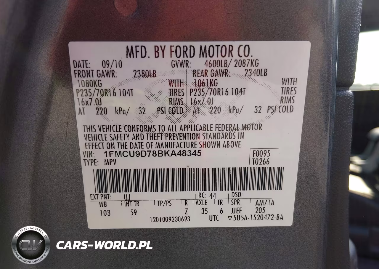 2011 Ford Escape Xlt VIN:1FMCU9D78BKA48345 - 9