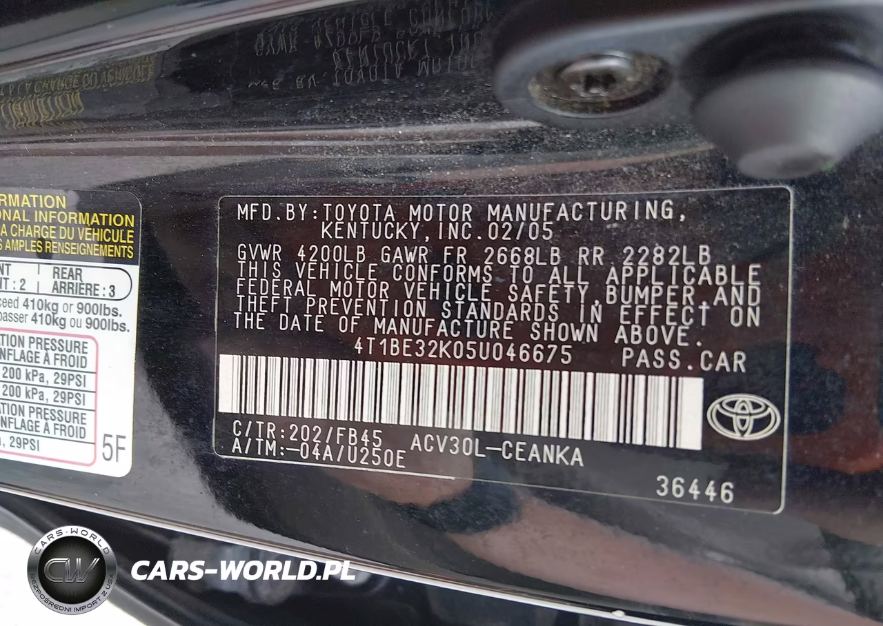 2005 Toyota Camry Le VIN:4T1BE32K05U046675 - 9