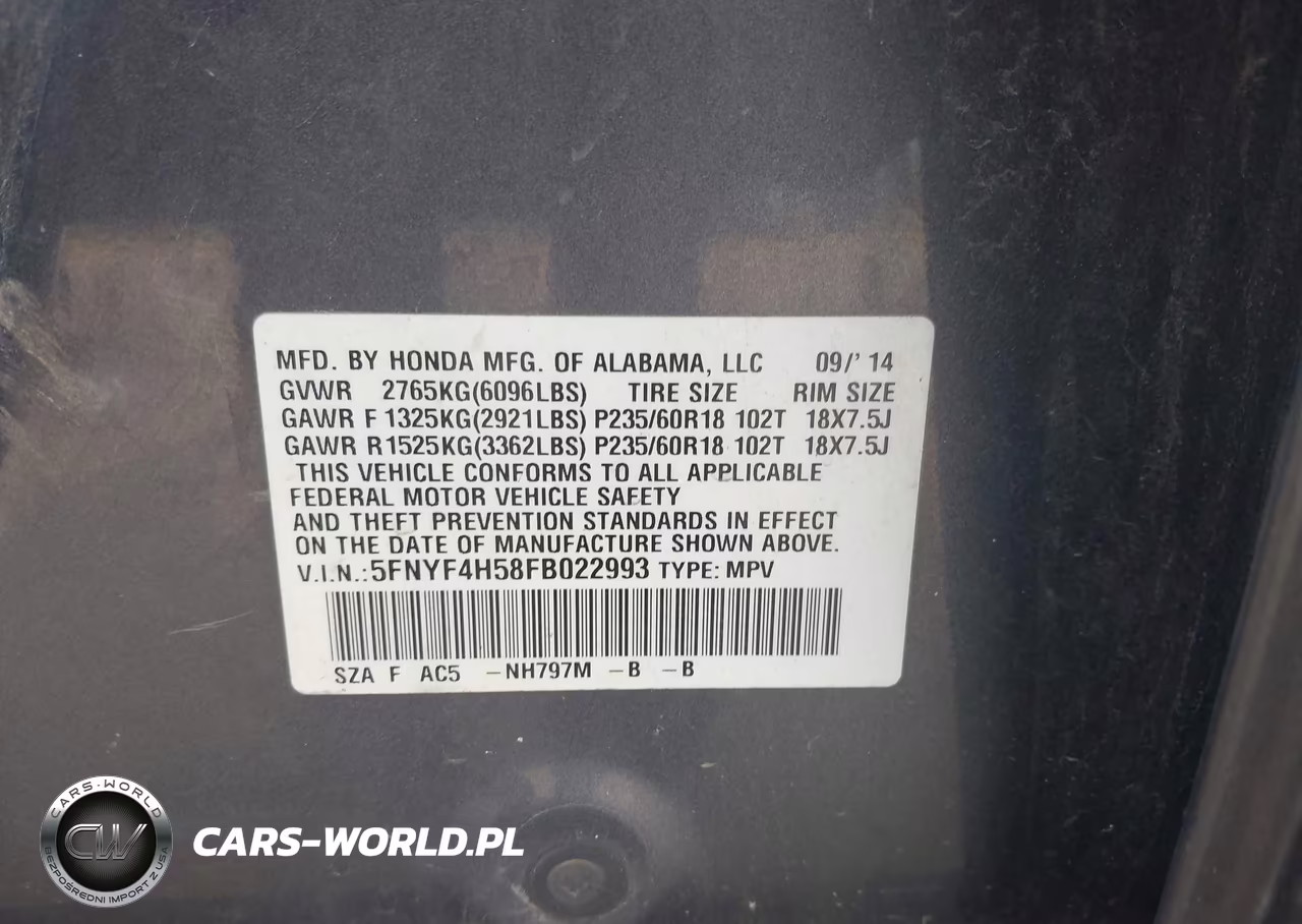 2015 Honda Pilot Ex-L VIN:5FNYF4H58FB022993 - 9