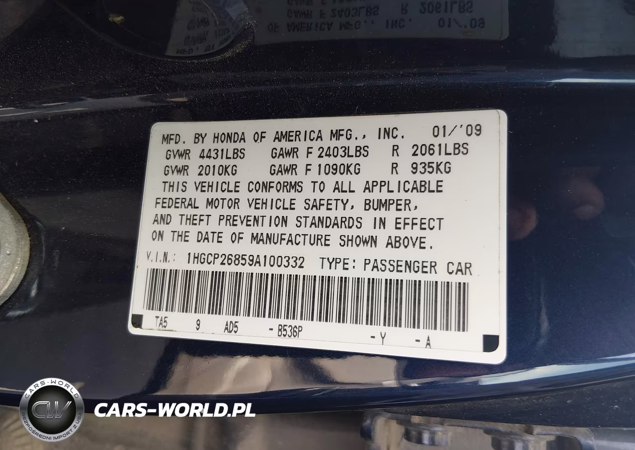 2009 Honda Accord 2.4 Ex-L VIN:1HGCP26859A100332 - 9