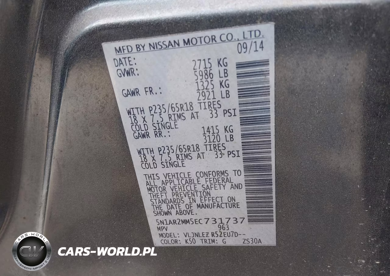 2014 Nissan Pathfinder Sv VIN:5N1AR2MM5EC731737 - 9