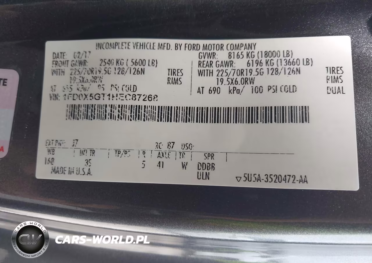 2017 Ford F-550 Chassis Xlt VIN:1FD0X5GT1HEC87268 - 8