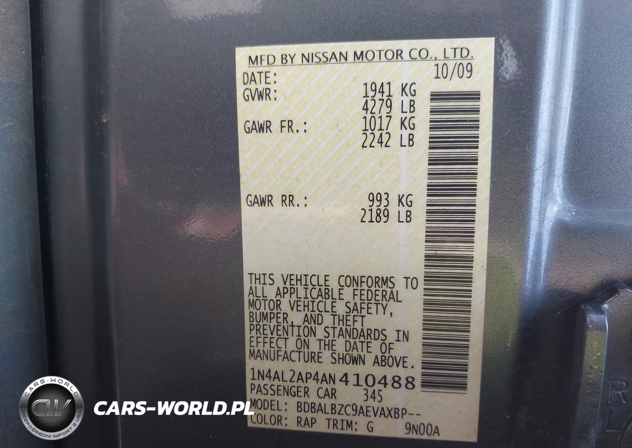 2010 Nissan Altima 2.5 S VIN:1N4AL2AP4AN410488 - 9