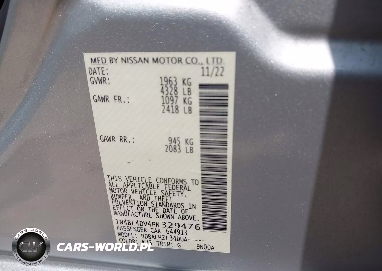 2023 Nissan Altima Sv Fwd VIN:1N4BL4DV4PN329476 - 9