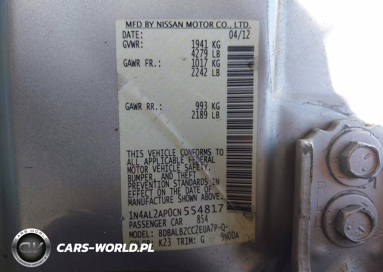 2012 Nissan Altima 2.5 S VIN:1N4AL2AP0CN554817 - 9