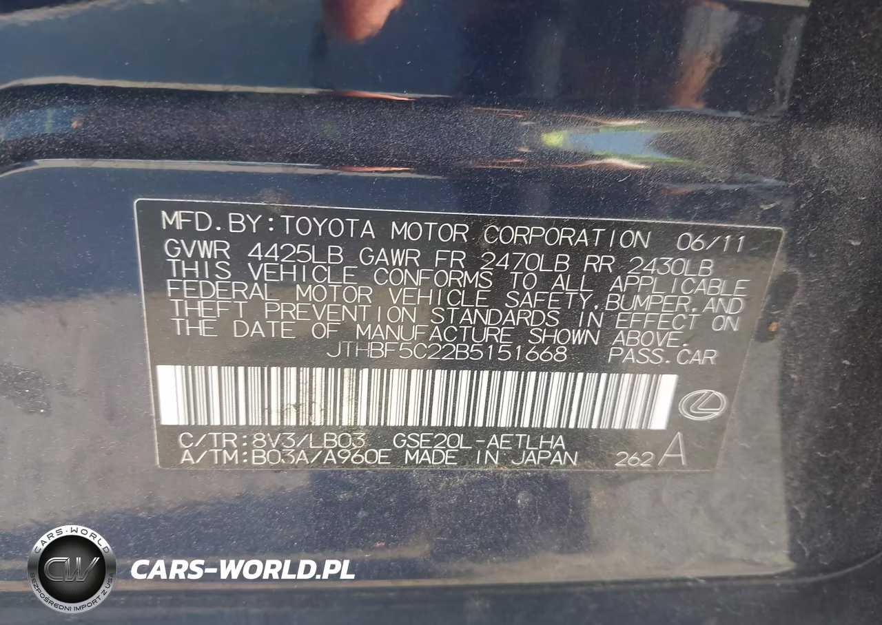 2011 Lexus Is 250 VIN:JTHBF5C22B5151668 - 9