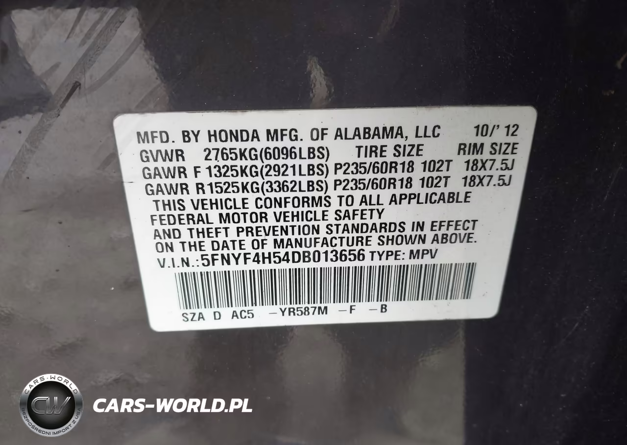 2013 Honda Pilot Ex-L VIN:5FNYF4H54DB013656 - 9